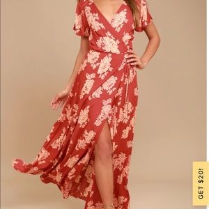 Lulus Heart of Marigold Rust Red Floral Print Wrap Maxi Dress